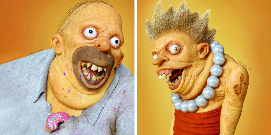 Inquietante versión de la familia Simpsons en 3D