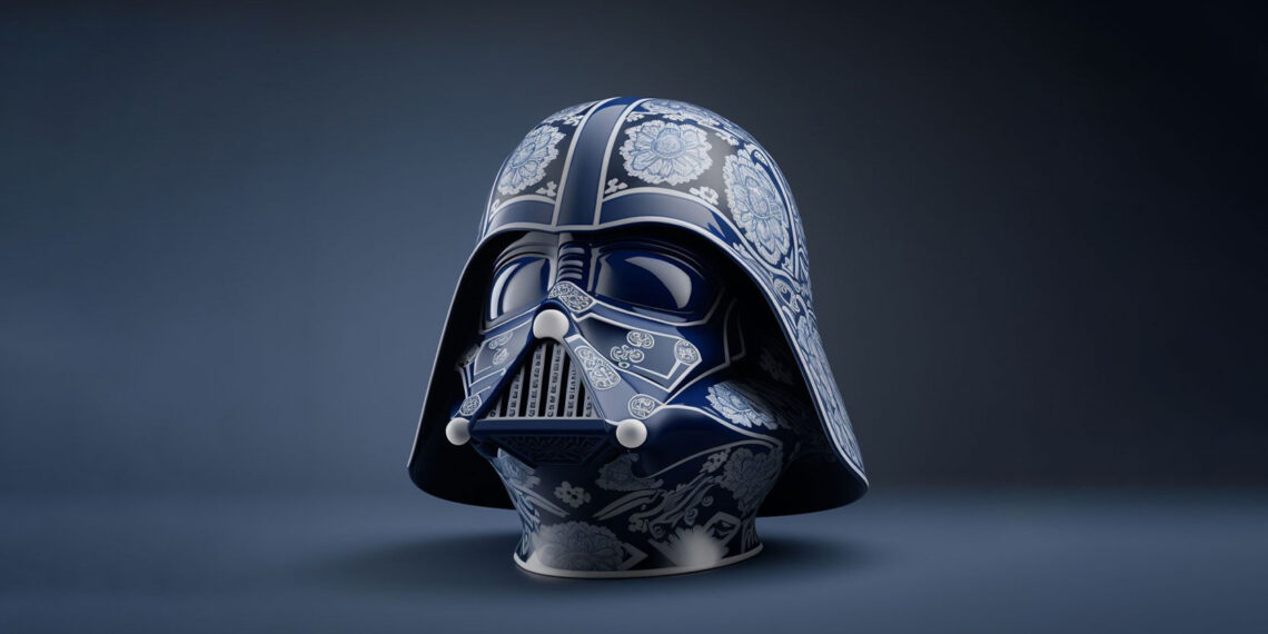 Cascos y máscaras famosas transformadas en figuras de porcelana